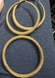 Vintage Brushed Gold Hoops And Bangle Set