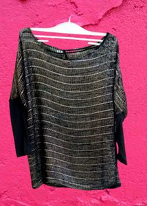 Very Stylish Black Golden With Silver Saini Top