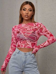 SHEIN ICON Heart Print Crop Top Size S