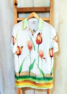 White Floral Design Shirt Size-40