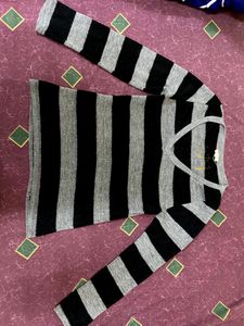 Grey Striped Pullover T Shirt
