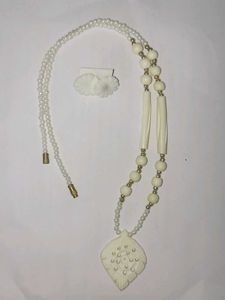 Vintage Leaf Pendant Beaded Necklace, Earrings