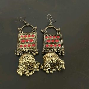 Oxidized Red Trendy Jhumkas