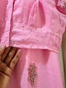 Baby Pink pearls &amp; diamond work Saree