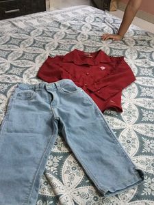 Kids Red Shirt & Capry Set