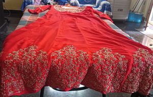 Red & Gold Embroidered Anarkali Dress