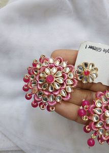 PRETTY PINK KUNDAN &amp; PEARLS DANGLERS 🎀