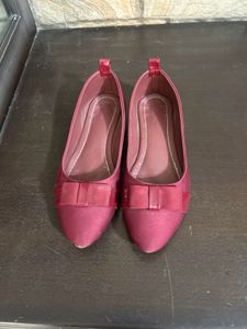 Maroon Pointed Toe Flats with Bow Accent