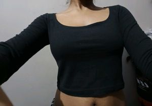 Women Square-neck Black Top