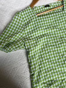 Green Gingham Square Neck Top