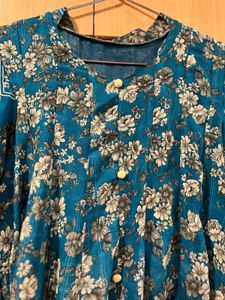 Teal Floral Georgette Kurti with Lining