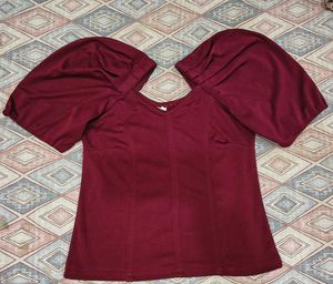 Maroon Puff Sleeve Cottagecore Top