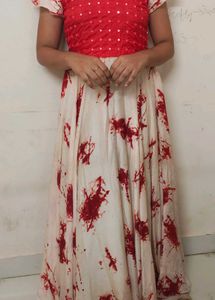 Red And Cream Flowing Ethnic Frock