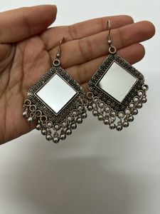 Mirror Design Oxidised Earrings
