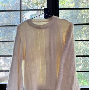 Cozy Off-White Fuzzy Sweater – Soft &amp; Stylish