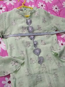 Foil Printed Light Green Kurta And Plazzo Set