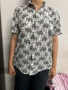 Elephant Print Button-Down Shirt