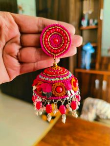 Pink Jhumka Earrings