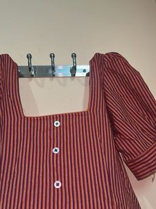 Striped Puff Sleeve Midi Dress