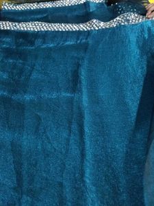 Teal Blue Saree with Silver Border(Marginal Issue)