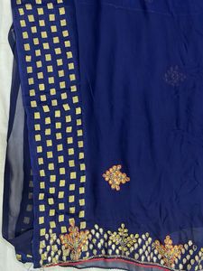 Elegant Navy Blue Saree with Embellishments