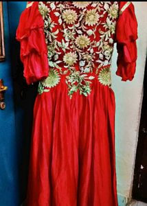 Red Embroidered Anarkali Dress