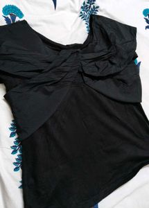 Women Black Cross-Knot V-Neck Top