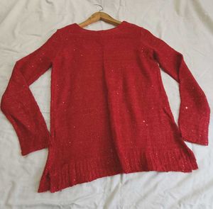 Red Knit Long Sleeve Top