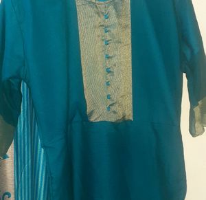 Peacock Blue Kurta With Golden Works.