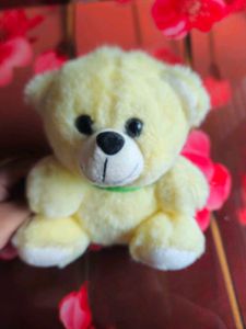 Cute Yellow Teddy Bear with Green Ribbon