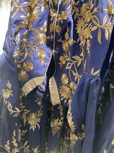 Hand Thread Embroidery Band Neck Flare Gown