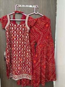 Heavy New Red Bandhani Sharara Suit Set