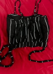 Striped Tie Crop Top and Pant Coord Set