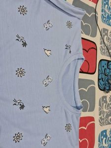 Polyster Blend Blue Tshirt For Girls