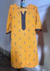 Yellow Embroidered Kurti