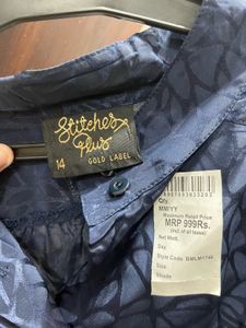 Vintage Navy Leaf-Patterned Shirt