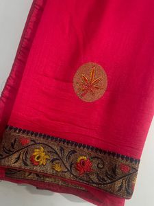 Pink Saree With Stitched Blouse.