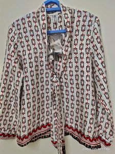 Patterned Tie-Neck Top - 38 Size