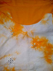 White &amp; Orange Tie Dye Kurti With Plazo