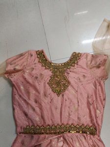 Elegant Pink &amp; Gold Anarkali Gown