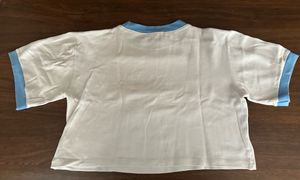 White And Blue Oversize Crop Top
