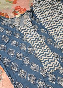 Blue Printed Kurta- Pant Set