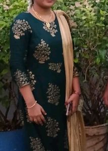 Emerald Green Golden Floral Print Anarkali Kurti