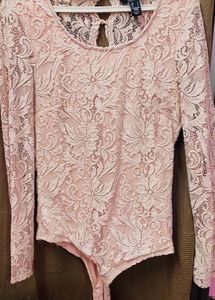 Pink Lace Bodysuit Top