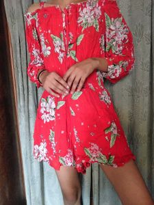 Red Floral Off-Shoulder Romper