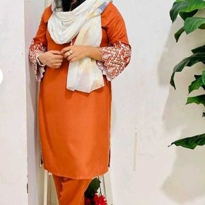 Red embroidered kurta set