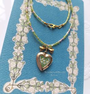 Hand painted Floral Heart Locket Necklace