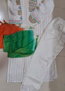 Chanderi Cotton Kurti Bottom Dupatta Set
