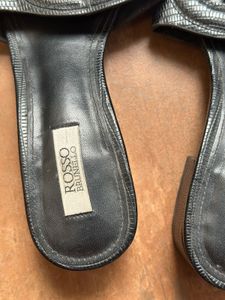 Rosso Brunello Black Embossed Leather Slide Sandal