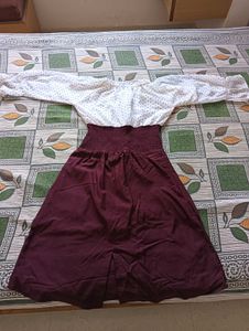 Cute Polka Dot Top Maroon Skirt